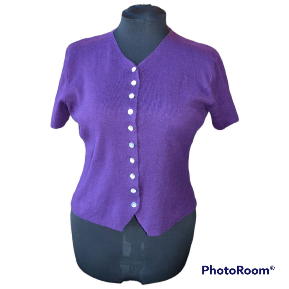 Vintage Victoria Secret Sport Purple Cardigan Sweater Top 90s Short Sleeve Cardi